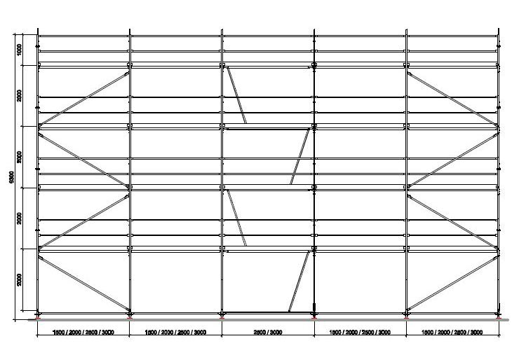 PERI UP facade scaffolding scheme (front)